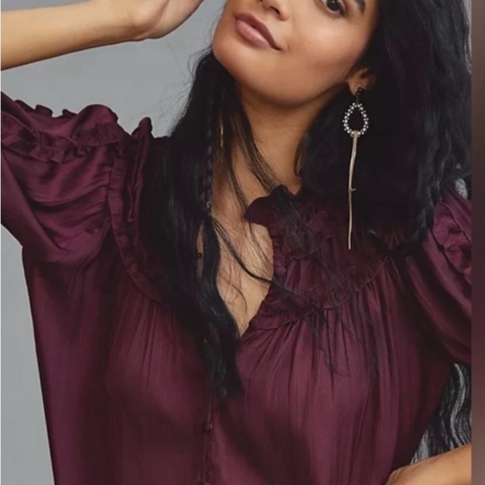 Anthropologie Shirred Peasant Blouse S - Picture 6 of 8